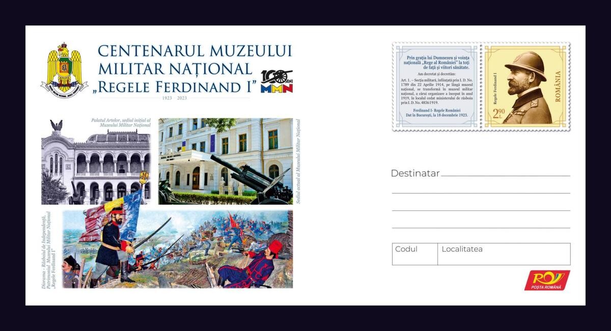 Întreg poștal dedicat Muzeului Militar Național ”Regele Ferdinand” cu ocazia centenarului. FOTO: Facebook @ Romfilatelia